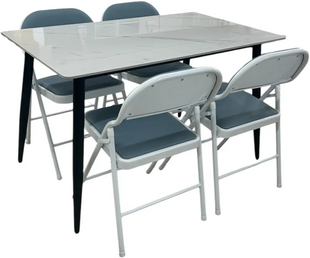 Set masă DT 2133 White + 4 scaune M01 alb cu piele gri 121410 foto