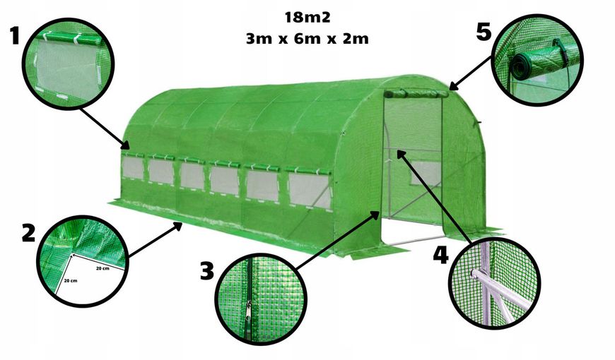 Теплица 6x3x2м / Ø26мм / 2 двери ID999MARKET_6102963 фото