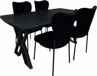 Set masă Zebra 84&times;160 Black Marble + 4 scaune Lord Luna V20 12233 foto