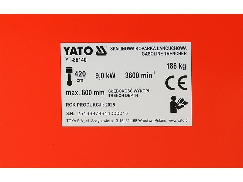 Траншеекопатель YATO YT-86140, мак. глубина 60 см, 420 см3 YT-86140 фото
