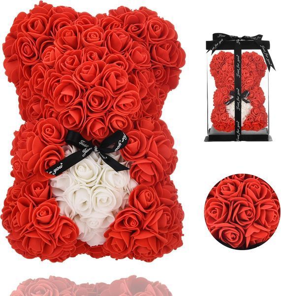 Urs decorativ din trandafiri artificiali roșii cu inimă albă &ndash; 25 cm D255-2358 foto
