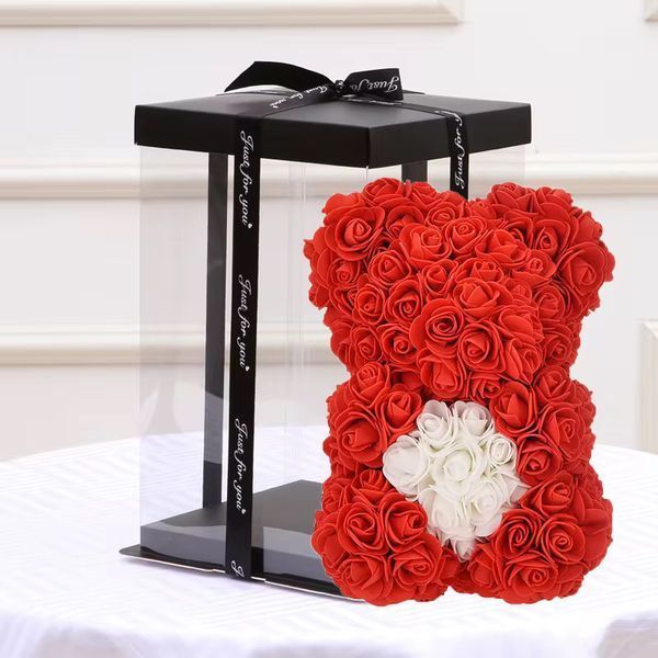 Urs decorativ din trandafiri artificiali roșii cu inimă albă &ndash; 25 cm D255-2358 foto