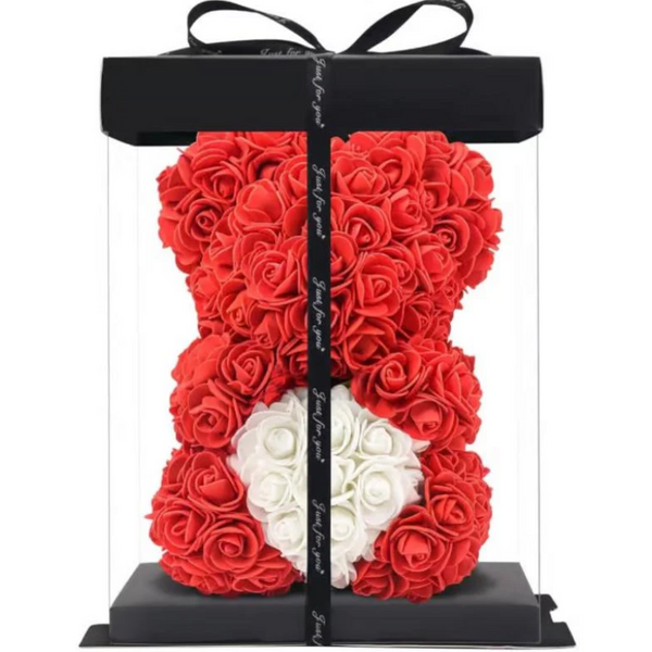 Urs decorativ din trandafiri artificiali roșii cu inimă albă &ndash; 25 cm D255-2358 foto