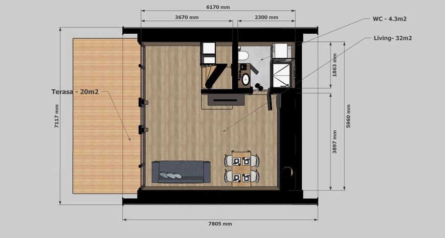 Деревянный дом тип А frame 53 кв.м + терраса 18 кв.м. ID999MARKET_6806980 фото