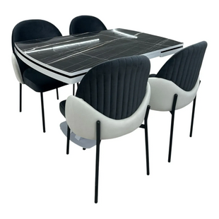 Set masă extensibilă Belgrad 80&times;120/150/180 cm Royal Marble High Gloss + 4 scaune Ada Luna 70211 foto
